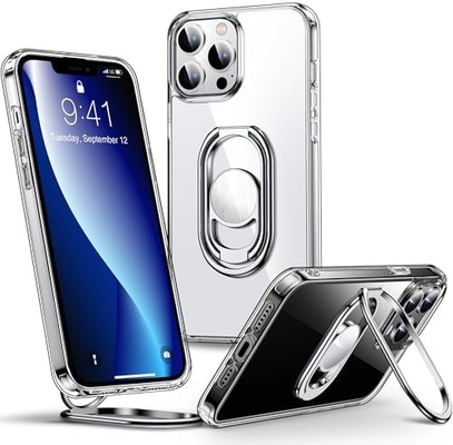 Shields Up for iPhone 12 Pro Max Case with Stand, Phone Case Clear with Double Ring Holder [Adjustable &amp; Foldable]