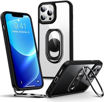 Shields Up for iPhone 12 Pro Max Case with Stand, Phone Case Clear with Double Ring Holder [Adjustable &amp; Foldable]