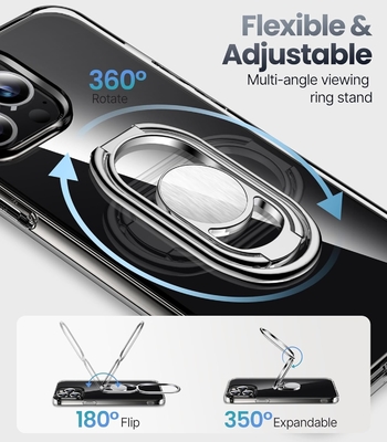 Shields Up for iPhone 12 Pro Max Case with Stand, Phone Case Clear with Double Ring Holder [Adjustable &amp; Foldable]