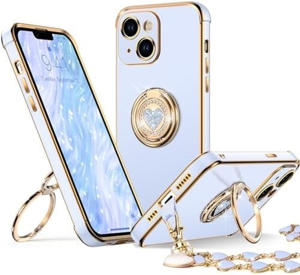 iPhone 12 Pro Max Case with Stand, Phone Case with Double Ring Kickstand, Women Girls Bling Luxury Protective Case Hear