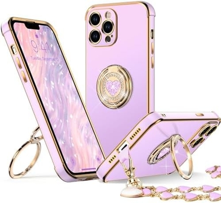 iPhone 12 Pro Max Case with Stand, Phone Case with Double Ring Kickstand, Women Girls Bling Luxury Protective Case Hear