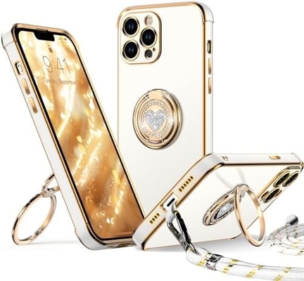 iPhone 12 Pro Max Case with Stand, Phone Case with Double Ring Kickstand, Women Girls Bling Luxury Protective Case Hear