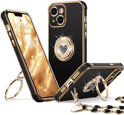 iPhone 12 Pro Max Case with Stand, Phone Case with Double Ring Kickstand, Women Girls Bling Luxury Protective Case Hear