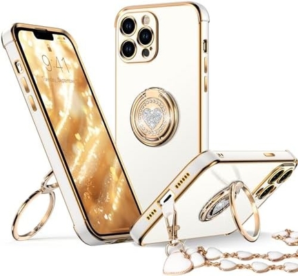 iPhone 12 Pro Max Case with Stand, Phone Case with Double Ring Kickstand, Women Girls Bling Luxury Protective Case Hear
