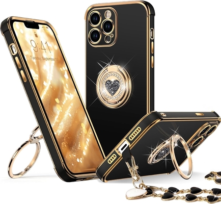 iPhone 12 Pro Max Case with Stand, Phone Case with Double Ring Kickstand, Women Girls Bling Luxury Protective Case Hear
