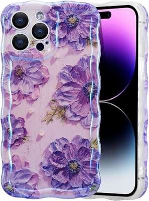 iPhone 12 Pro Max, colorful retro oil print laser gloss pattern cute curly wavy edge exquisite phone case