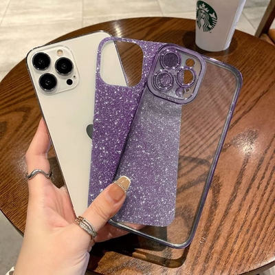 iPhone 12 Pro Max transparent case design, built-in glitter luxury shiny paper, pop and beautiful