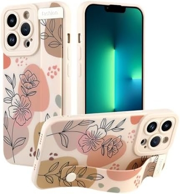 iPhone 12 Pro Max Silicone Case with Strap for Women Girls Cute Floral Flowers Pattern Design Adjustable Soft Wirstband