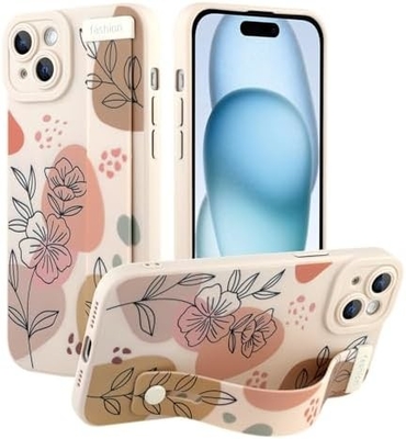 iPhone 12 Pro Max Silicone Case with Strap for Women Girls Cute Floral Flowers Pattern Design Adjustable Soft Wirstband