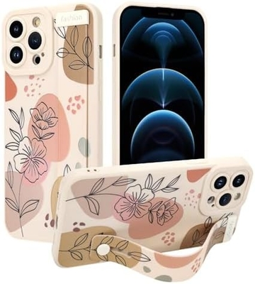 iPhone 12 Pro Max Silicone Case with Strap for Women Girls Cute Floral Flowers Pattern Design Adjustable Soft Wirstband