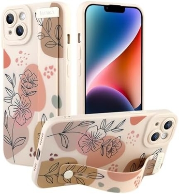 iPhone 12 Pro Max Silicone Case with Strap for Women Girls Cute Floral Flowers Pattern Design Adjustable Soft Wirstband