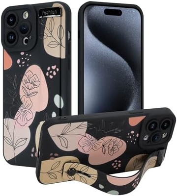 iPhone 12 Pro Max Silicone Case with Strap for Women Girls Cute Floral Flowers Pattern Design Adjustable Soft Wirstband
