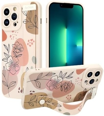 iPhone 12 Pro Max Silicone Case with Strap for Women Girls Cute Floral Flowers Pattern Design Adjustable Soft Wirstband