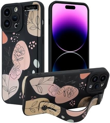 iPhone 12 Pro Max Silicone Case with Strap for Women Girls Cute Floral Flowers Pattern Design Adjustable Soft Wirstband