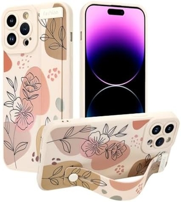 iPhone 12 Pro Max Silicone Case with Strap for Women Girls Cute Floral Flowers Pattern Design Adjustable Soft Wirstband