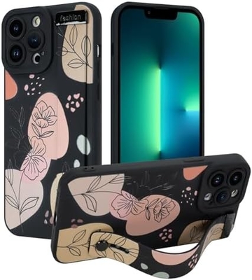 iPhone 12 Pro Max Silicone Case with Strap for Women Girls Cute Floral Flowers Pattern Design Adjustable Soft Wirstband