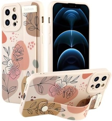 iPhone 12 Pro Max Silicone Case with Strap for Women Girls Cute Floral Flowers Pattern Design Adjustable Soft Wirstband