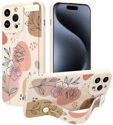 iPhone 12 Pro Max Silicone Case with Strap for Women Girls Cute Floral Flowers Pattern Design Adjustable Soft Wirstband
