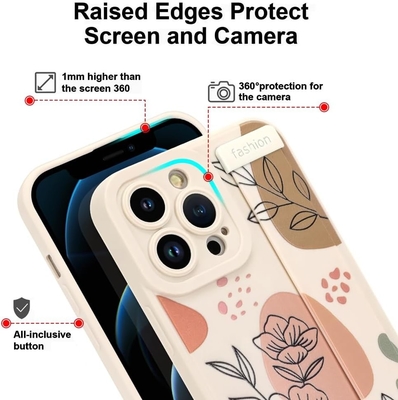 iPhone 12 Pro Max Silicone Case with Strap for Women Girls Cute Floral Flowers Pattern Design Adjustable Soft Wirstband