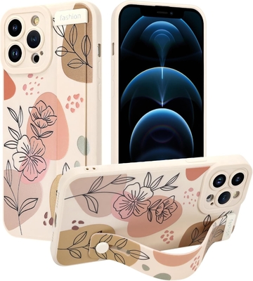 iPhone 12 Pro Max Silicone Case with Strap for Women Girls Cute Floral Flowers Pattern Design Adjustable Soft Wirstband