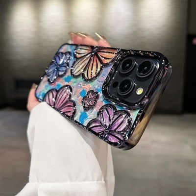 iPhone 12 Pro Max Case 6.7 Inch,Clear 3D Flower Phone Case for Women Girls Luxury Plating Floral Case Cover Aesthetic