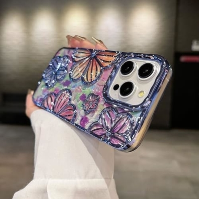 iPhone 12 Pro Max Case 6.7 Inch,Clear 3D Flower Phone Case for Women Girls Luxury Plating Floral Case Cover Aesthetic