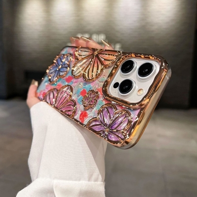 iPhone 12 Pro Max Case 6.7 Inch,Clear 3D Flower Phone Case for Women Girls Luxury Plating Floral Case Cover Aesthetic