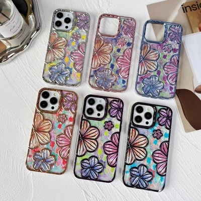 iPhone 12 Pro Max Case 6.7 Inch,Clear 3D Flower Phone Case for Women Girls Luxury Plating Floral Case Cover Aesthetic