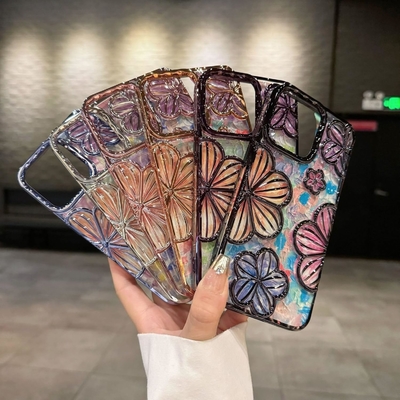 iPhone 12 Pro Max Case 6.7 Inch,Clear 3D Flower Phone Case for Women Girls Luxury Plating Floral Case Cover Aesthetic