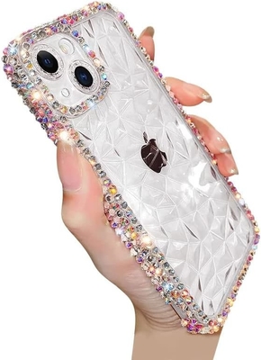 Deluxe Crystal Diamond Pattern Camera Lens Protection Transparent Soft Shockproof Cover Phone Case (blue, iPhone 13 Pro