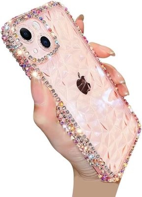 Deluxe Crystal Diamond Pattern Camera Lens Protection Transparent Soft Shockproof Cover Phone Case (blue, iPhone 13 Pro