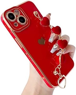 for iPhone 12 Pro Max Case,Cute Plating Love Heart Wrist Strap Chain Bracelet Soft Compatible with