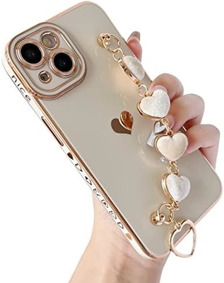 for iPhone 12 Pro Max Case,Cute Plating Love Heart Wrist Strap Chain Bracelet Soft Compatible with