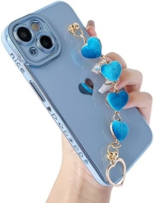 for iPhone 12 Pro Max Case,Cute Plating Love Heart Wrist Strap Chain Bracelet Soft Compatible with
