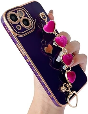 for iPhone 12 Pro Max Case,Cute Plating Love Heart Wrist Strap Chain Bracelet Soft Compatible with