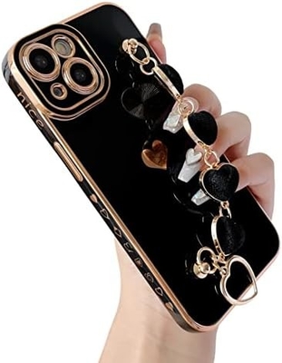 for iPhone 12 Pro Max Case,Cute Plating Love Heart Wrist Strap Chain Bracelet Soft Compatible with