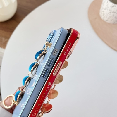 for iPhone 12 Pro Max Case,Cute Plating Love Heart Wrist Strap Chain Bracelet Soft Compatible with