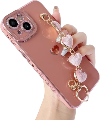 for iPhone 12 Pro Max Case,Cute Plating Love Heart Wrist Strap Chain Bracelet Soft Compatible with