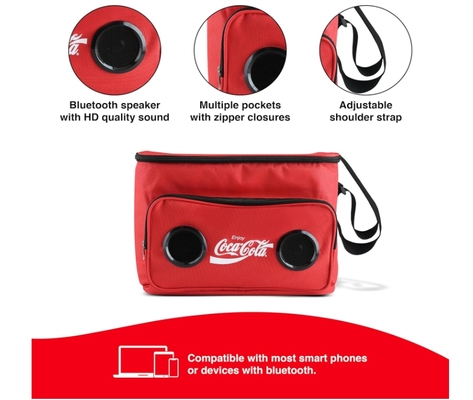 Cooler Bag with Built-in Bluetooth Stereo Speakers, Multi-Zipped Pockets, 24 Can Capacity, Adjustable Shoulder Strap, 12 Hours of Insulated Cooling and Freshness, for Camping, Fishing, Beach