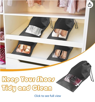 Large  Travel Shoe Bags - 5 Pcs with Clear Window, Non-Woven Drawstring, 12.6" X 17.3" for Men Women