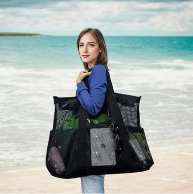 Wire Mesh Beach Bag, Large Beach Tote Bag, With Zipped Pockets, Suitable For Family Pool Bags, Essential For Toys And Vacations