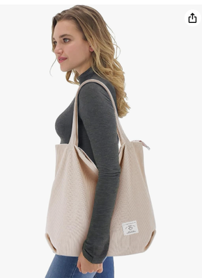 KALIDI Women Corduroy Tote Bag Zipper Casual Tote's Handbag Big Capacity Shoulder Bag with Pockets