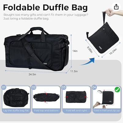 Fmeida 65L Duffle Bag with Shoes Compartment, Foldable Travel Duffel Bags for Men Women, Large Packable Travel Bag Water Repellent & Tear Resistant