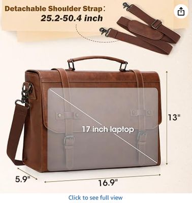 RAINSMORE Mens Messenger Bag 17 Inch Waterproof Vintage Leather Laptop Briefcase Large Laptop Bag Satchel Bag Computer Shoulder Bag for Office Business Travel College