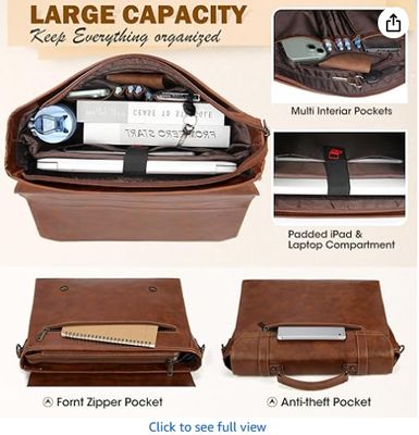 RAINSMORE Mens Messenger Bag 17 Inch Waterproof Vintage Leather Laptop Briefcase Large Laptop Bag Satchel Bag Computer Shoulder Bag for Office Business Travel College