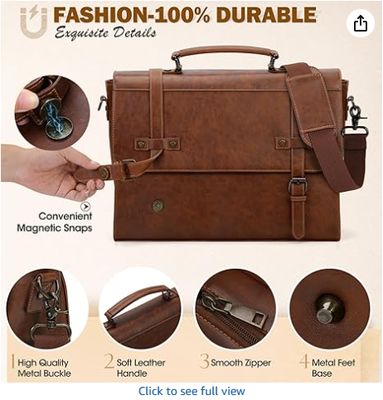 RAINSMORE Mens Messenger Bag 17 Inch Waterproof Vintage Leather Laptop Briefcase Large Laptop Bag Satchel Bag Computer Shoulder Bag for Office Business Travel College