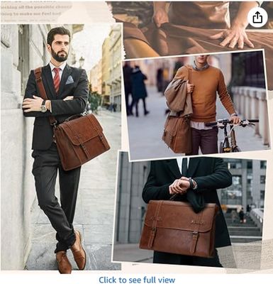 RAINSMORE Mens Messenger Bag 17 Inch Waterproof Vintage Leather Laptop Briefcase Large Laptop Bag Satchel Bag Computer Shoulder Bag for Office Business Travel College