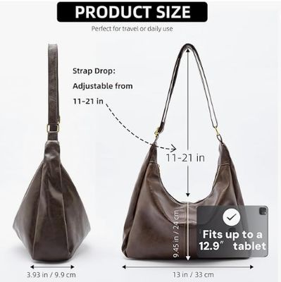Hobo Bags for Women, Ultra Soft Foldable Vegan Leather Shoulder Handbag, Stylish Slouchy Tote Purses