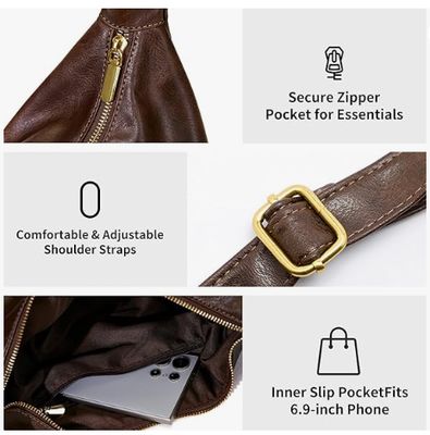 Hobo Bags for Women, Ultra Soft Foldable Vegan Leather Shoulder Handbag, Stylish Slouchy Tote Purses