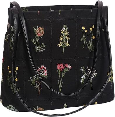 Floral Canvas Purse for Women, Embroidered Handbag, Small Daily Work Bag with Pu Handle, Fall Tote Bag, Chtistmas Gifts